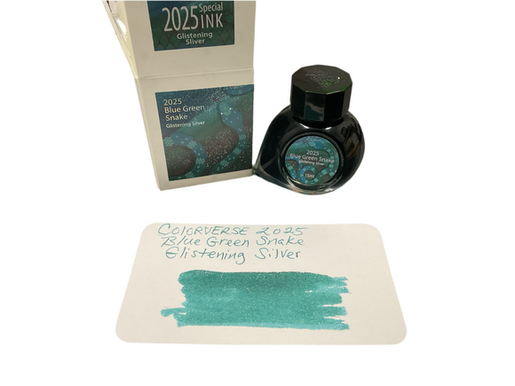 Colorverse 2025 Blue Green Snake Glistening Silver Fountain Pen Ink   NEW!