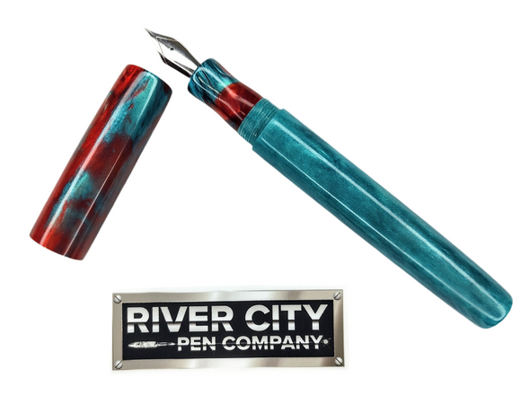 River City Pen Company Extra Long Arlington model, Blood Teal and Teal Fountain Pen